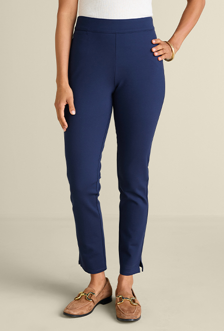 Straight pant image featuring the blue Soft Essential Pointe Slim Leg Pants