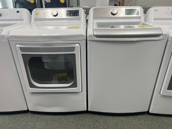 LG 5.3 cu. ft. Top Load Washer with 4-Way Agitator and 7.3 cu. ft. ELECTRIC Dryer with EasyLoad Door DLE7400WE WT7400CW