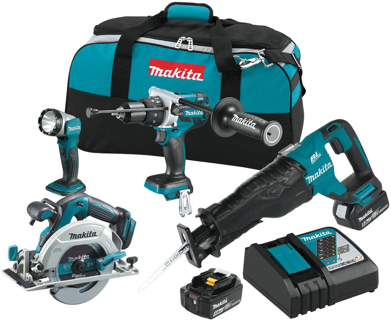 Makita Brushless 4 Tool Combo Kit Cordless 18V 5Ah Lithium Ion