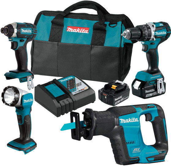 Makita 4 Tool Combo Kit Brushless Cordless 18V 5Ah Lithium Ion  Reciprocating