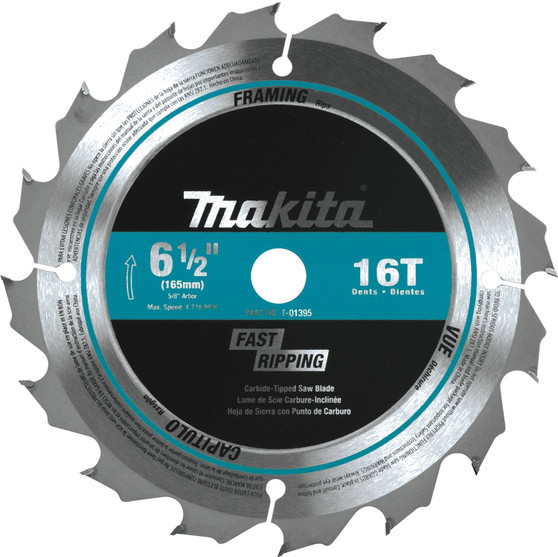 Makita 6-1/2" 16 Tooth Carbide Cordless Circular Saw Blade  5/8" Arbor T-01395