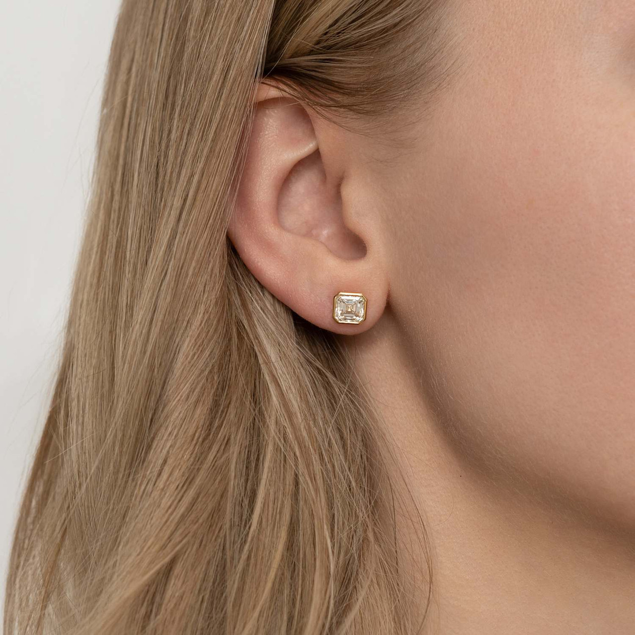 Refined by Razny Bezel-Set Emerald-Cut Diamond Studs