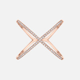 This Rose gold Shy Creation ring features an X shape embellished with diamonds.