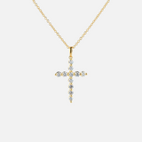 Single Prong Diamond Cross Necklace in yellow gold