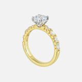 Side view of Perfect Love 14k Yellow Gold Semi Mount With Baguette Diamonds