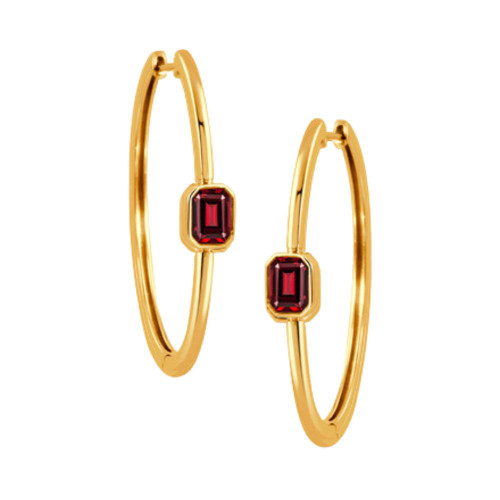 Doves by Doron Paloma Yellow Gold Emerald Cut Red Garnet Hoops