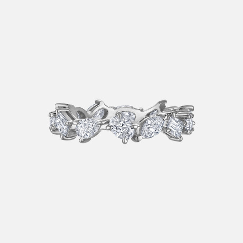 Refined diamond eternity band set in white gold with pear, oval and emerald cut diamonds