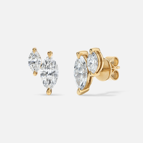 Refined diamond stud earrings with two marquise diamonds