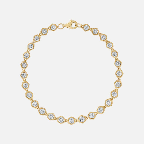 Refined yellow gold honeycomb shaped diamond bracelet