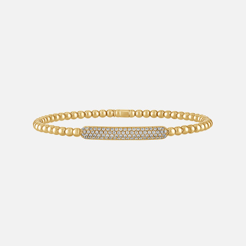 Tresore Diamond Pave Bar Beaded Stretch Bracelet in yellow gold