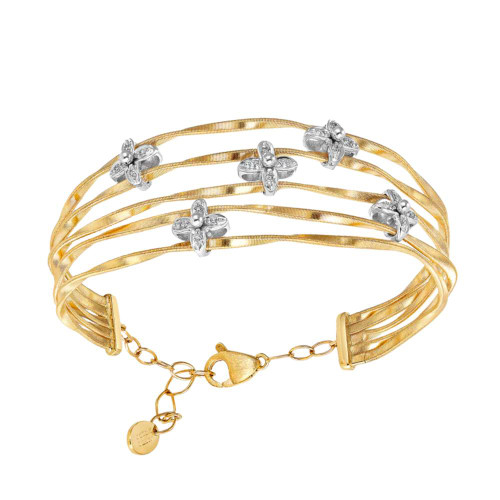 Marco Bicego Yellow and White Gold Marrakech Onde Diamond Flowers Five Strand Bangle