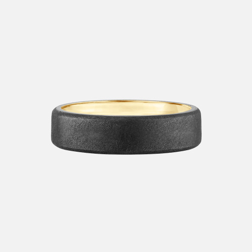 yellow gold and tantalum mens wedding band with diamond brushed top and edges with yellow gold inside