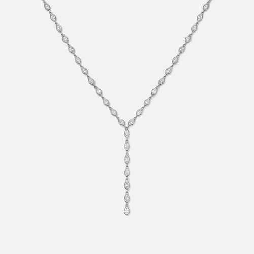 Refined marquis diamond lariat necklace bezel set in white gold