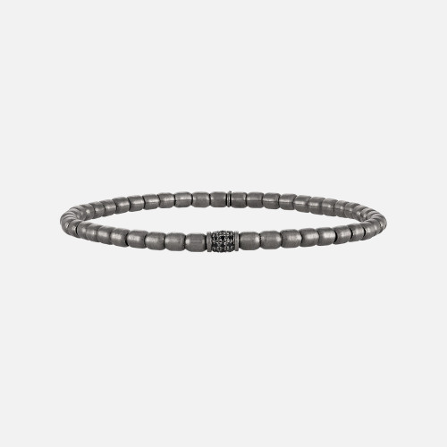 Rhodium Black Diamond Center Beaded Stretch Bracelet: From the Tresore Collection, this white gold and black rhodium stretch beaded bracelet features 27 round black diamonds in the center.