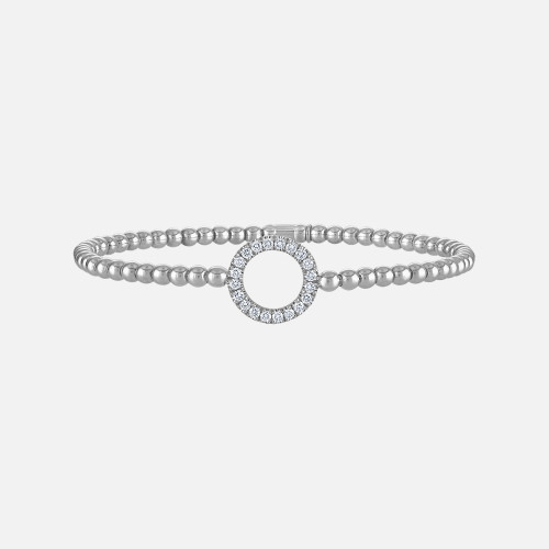 a beaded stretch bracelet with a pave circle outline in the center