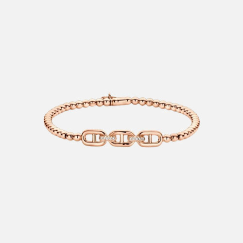 Beaded Stretch Bracelet with 3 Link Design in rose gold
