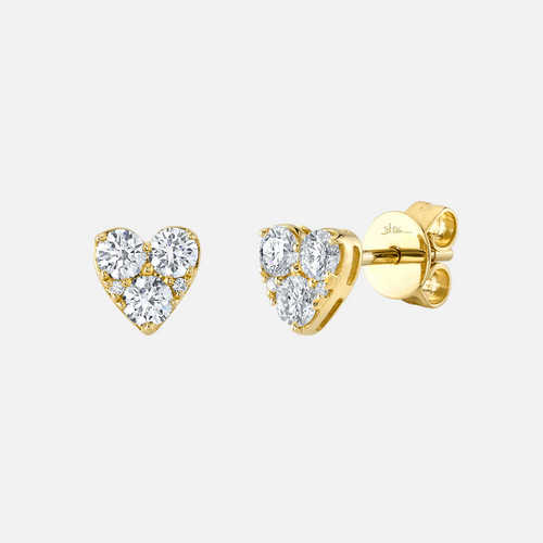 These 14k yellow gold studs feature six round natural diamonds and four smaller accent stones.