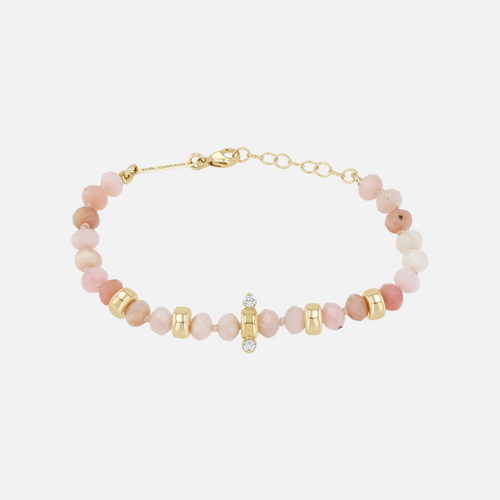 Zoe Chicco 14k Gold and Faceted Pink Opal Rondelle Bead Bracelet with 2-Prong Diamonds