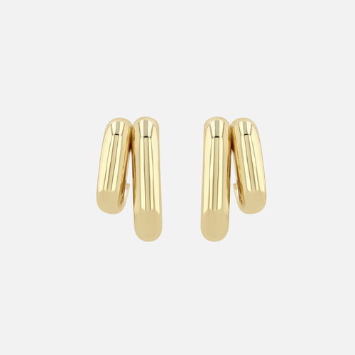 Gold Mixed Double Tube Split Oval Hoops