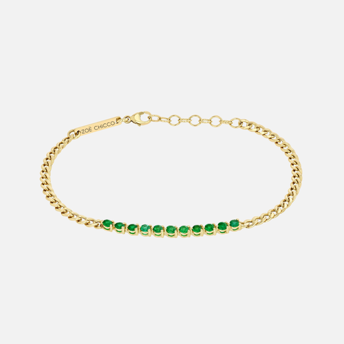 Emerald Tennis Segment Small Curb Chain Gold Bracelet