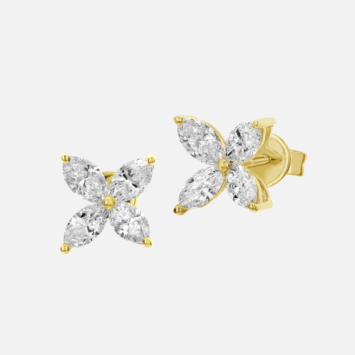 Refined Marquise-Shaped Flower Diamond Studs
