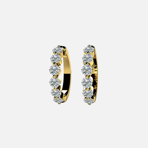 Gold Single Shared Prong Diamond Hoop Earrings in yellow gold