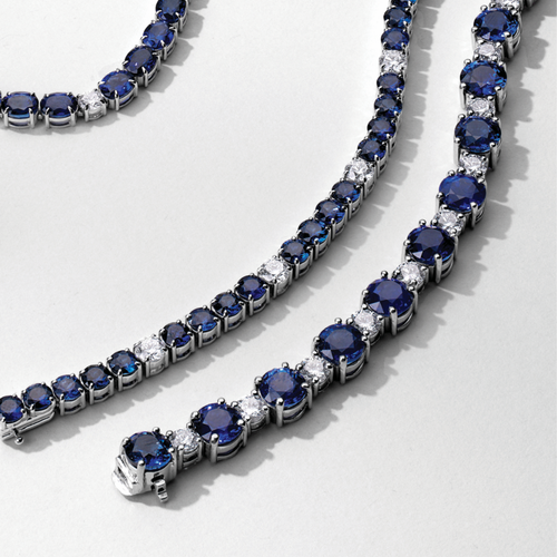 Platinum Alternating Blue Sapphire and Diamond Bracelet
