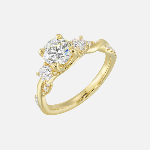 Perfect Love 14k Yellow Gold 3-Stone Engagement Ring With Twist and Diamond Accents