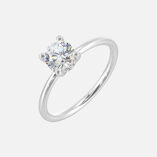 White Gold Solitaire Diamond Engagement Ring With Hidden Halo