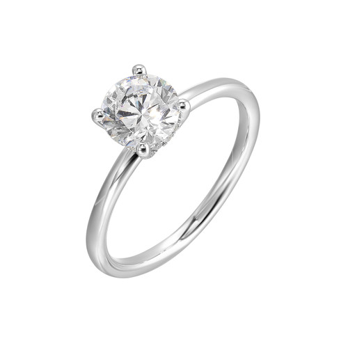 Perfect Love White Gold Solitaire Diamond Engagement Ring With Hidden Halo
