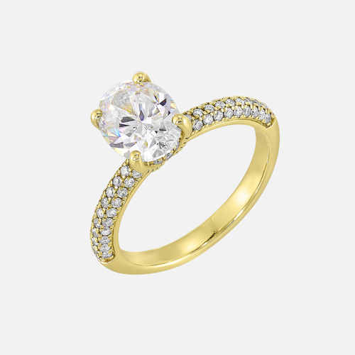 Perfect Love 14k Yellow Gold Semi-Mount for Oval Diamond With Round Diamond Accents