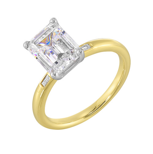 Perfect Love 14k Yellow Gold Emerald-Cut Diamond Engagement Ring With Baguette Diamond Accents