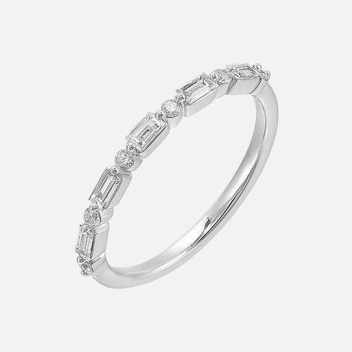 White Gold Baguette and Round Diamond Wedding Band