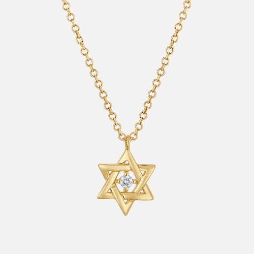 Shy Creation  Gold Star of David Round Diamond Necklace