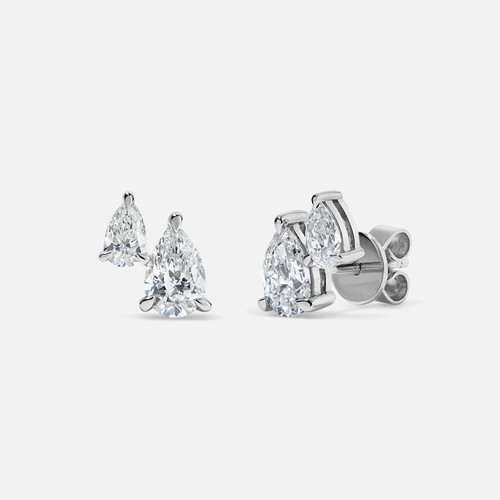 Refined Double Pear-Shaped Diamond Stud Earrings