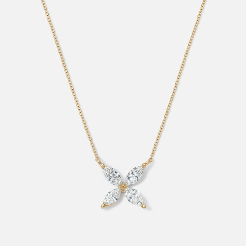 Refined Marquise Diamond Flower Pendant Necklace