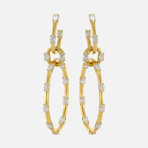 Gold Oval Drop Diamond Earrings