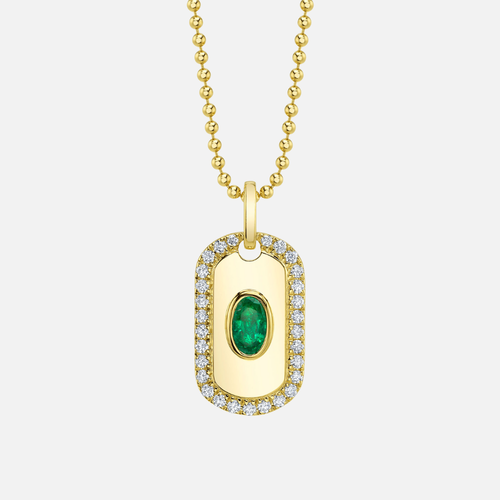 Emerald and Diamond Dog Tag Necklace