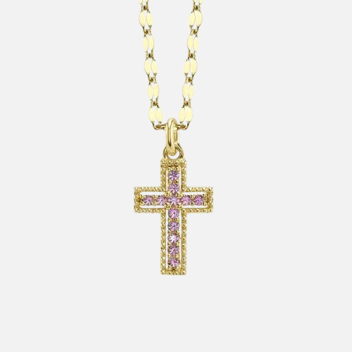 Pink Sapphire Cross Necklace