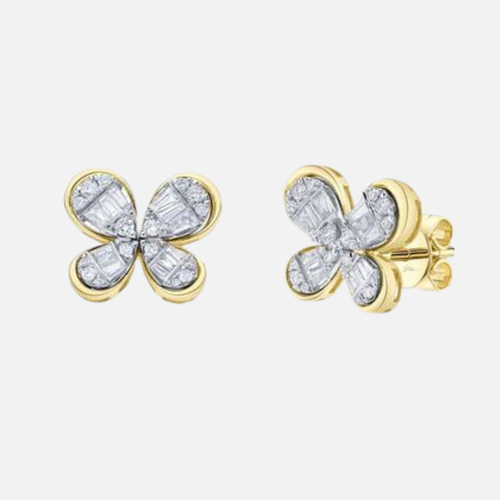 Baguette Diamond Butterfly Stud Earrings