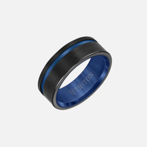 Black Tungsten Satin Finish with Blue Stripe and blue inlay
