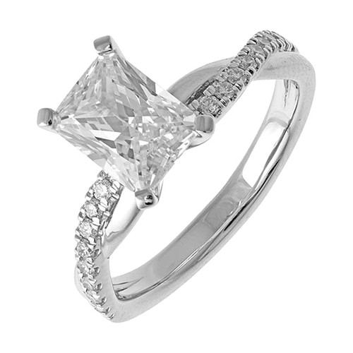 14k White Gold Semi-Mount for 1.00-Carat Princess-Cut Diamond With Round Diamond Accents