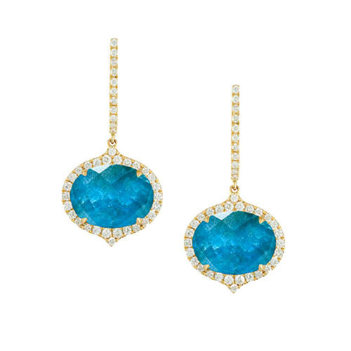 Doves by Doron Paloma Yellow Gold Clear Quartz Over Apatite Drop Earrings