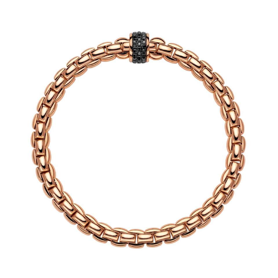 Fope Rose Gold Flex'it Black Diamond Stretch Bracelet