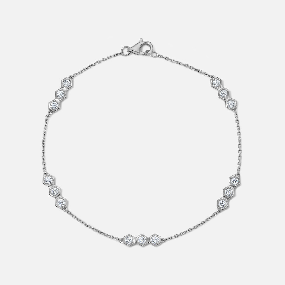 Refined diamond honeycomb station bracelet in white gold