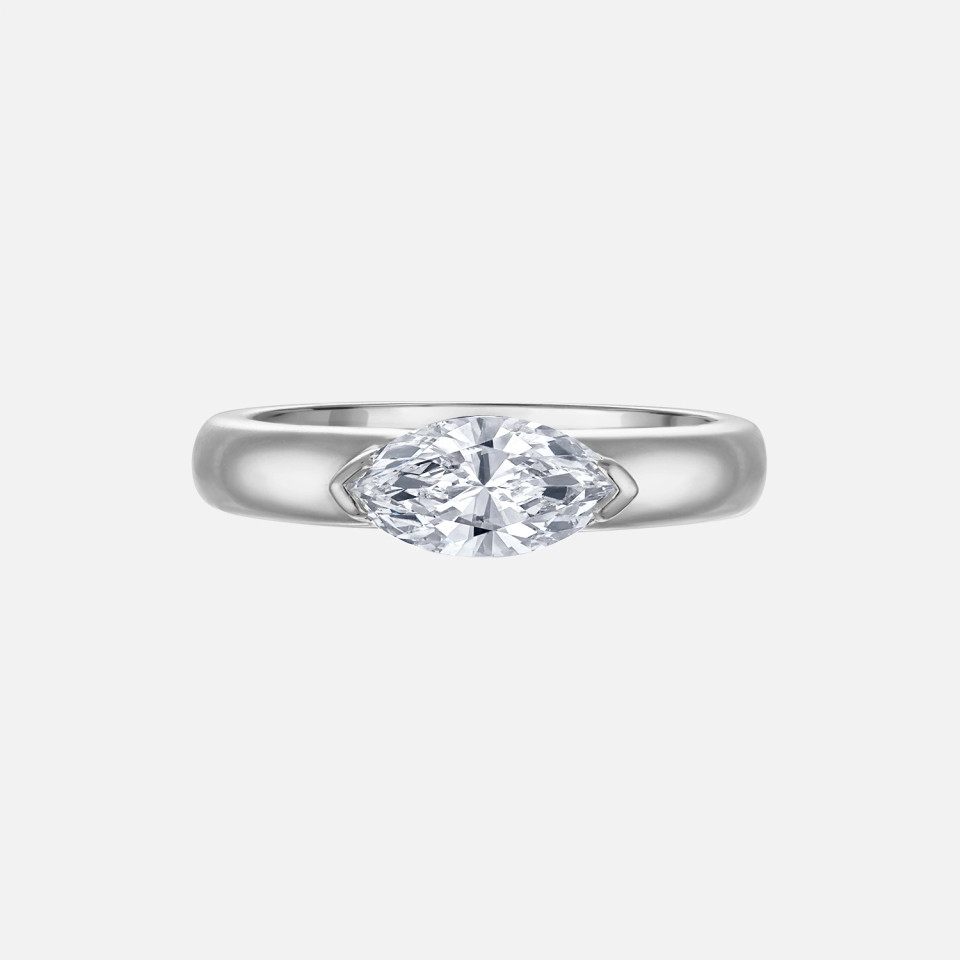 Refined marquise diamond pinky ring in white gold