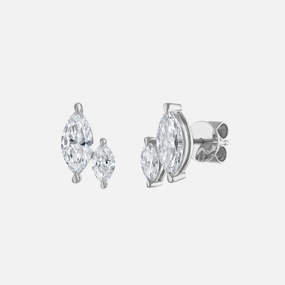 Refined diamond stud earrings with two marquise diamonds