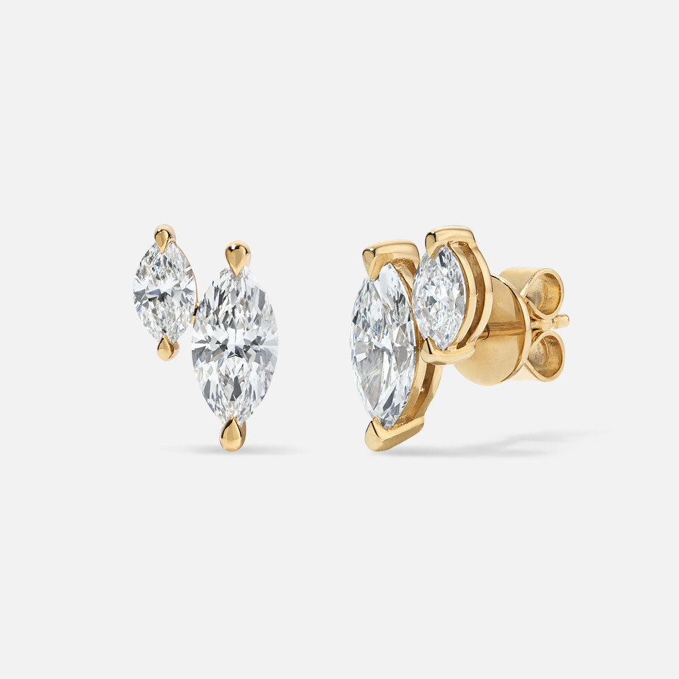 Refined diamond stud earrings with two marquise diamonds