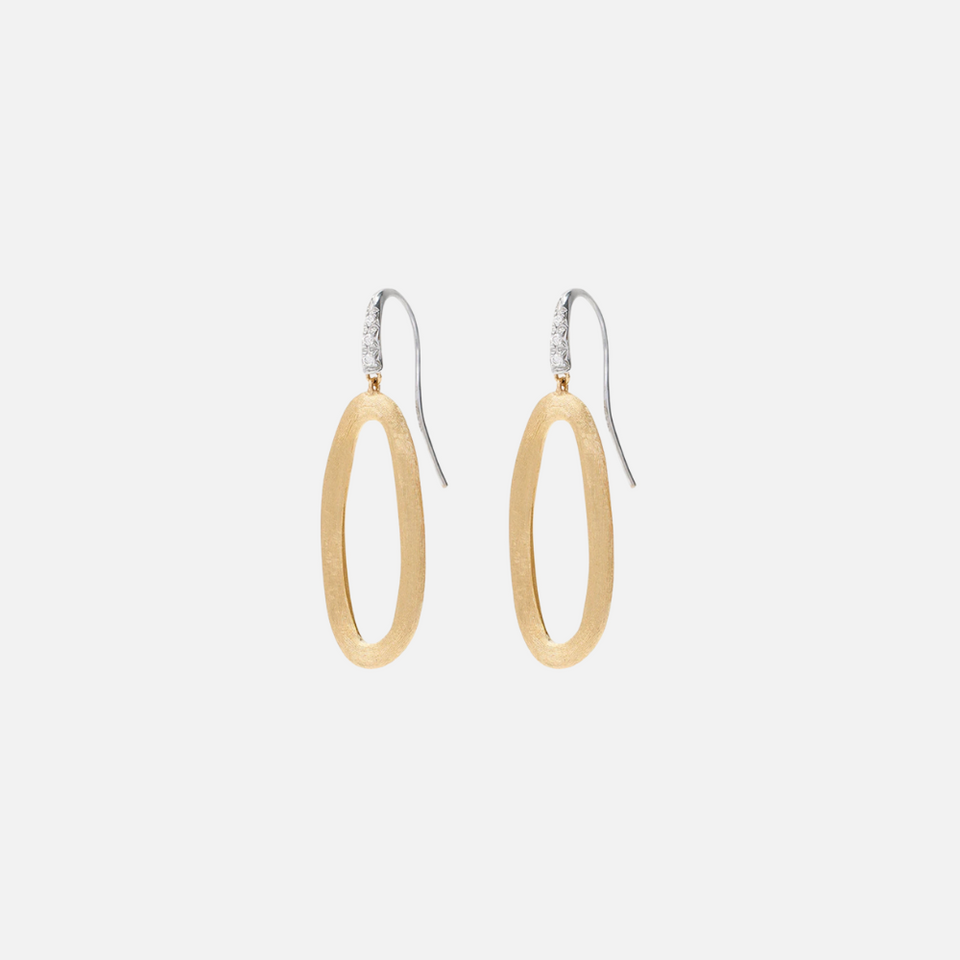 Marco Bicego Yellow and White Gold Jaipur Oval Link Diamond Hook Earrings