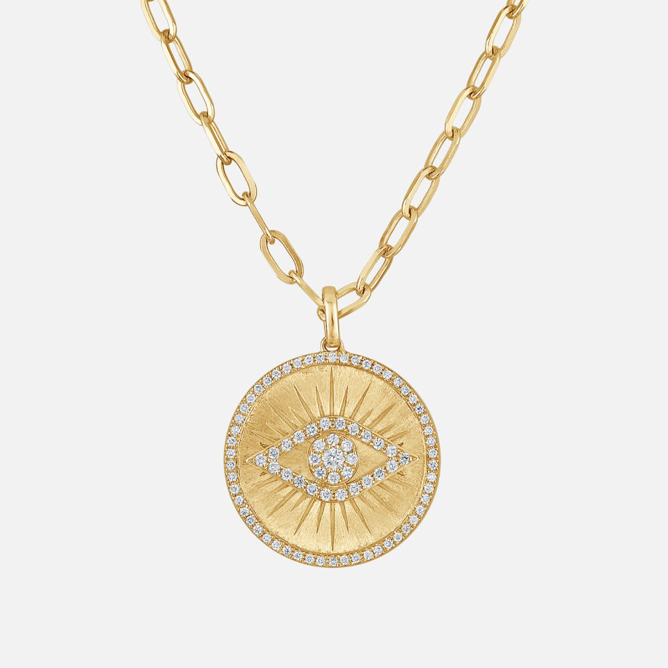 Shy Creation Evil Eye Medallion Necklace in yellow gold
